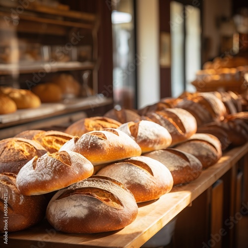 Freshly baked loaves bread AI generated image