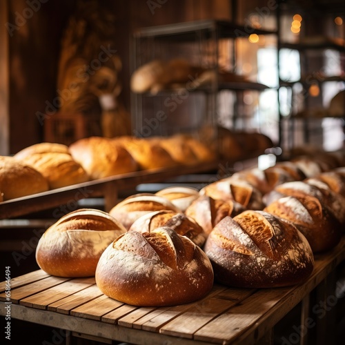 Freshly baked loaves bread AI generated image