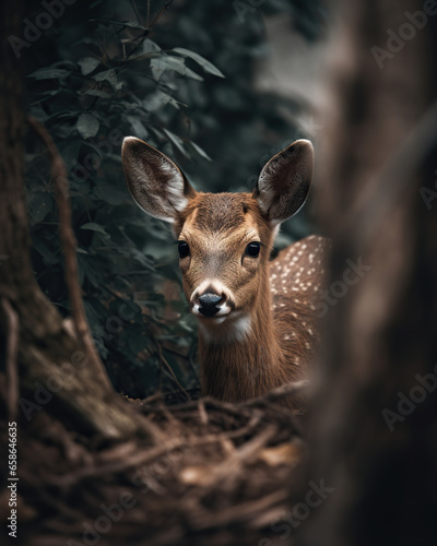 Forest Serenity: A Doe's Gaze in the Wilderness,deer in the forest,deer in the woods,deer in the wild © Moon