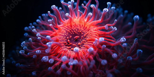 Coral microcosm: Extreme close - up of a single coral polyp, vivid details and textures