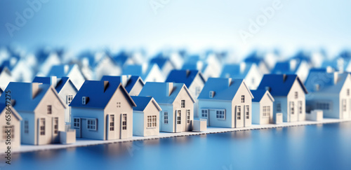 A small model of houses in blue and white colors. Real estate market growth, Generative AI photo