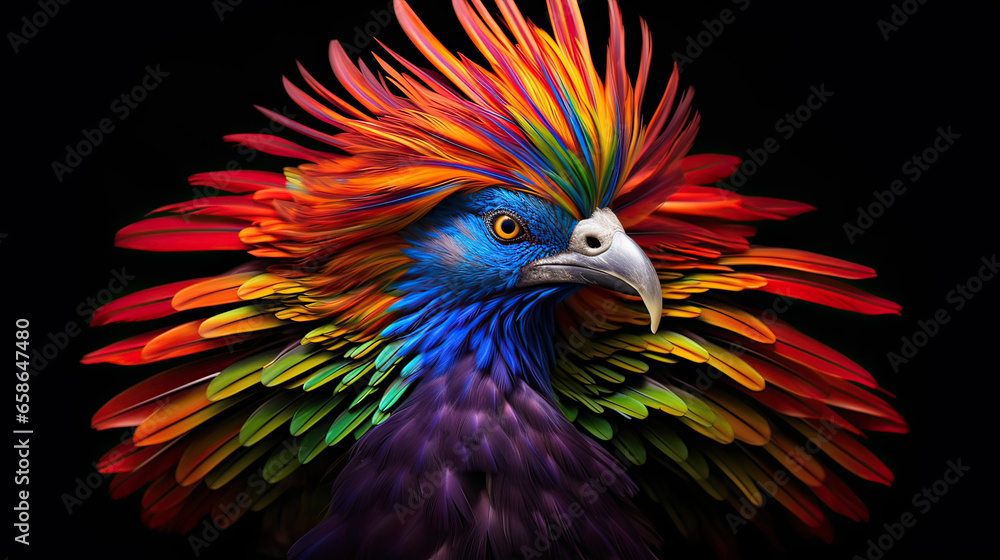 Obraz premium Prismatic feathers of a mythical bird AI generative