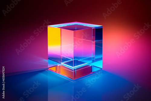 glowing plexiglass cube with Neo-pop colors