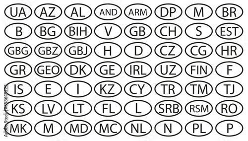 Oval sticker of European Union countries and not only. With country code.