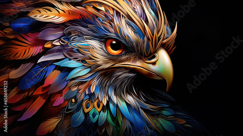 Prismatic feathers of a mythical bird AI generative