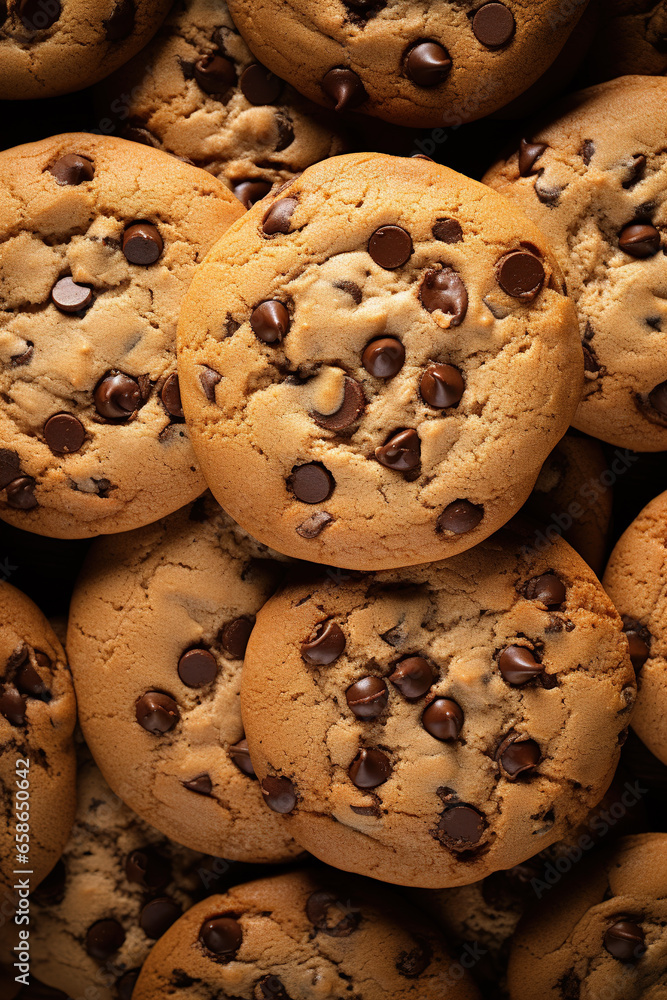 Foto Chocolate chip cookies background top view