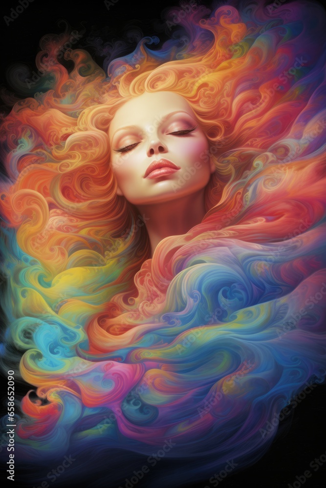 Mental health concept. Face of a beautiful girl in colored smoke Mental health concept. Face of a beautiful girl in colored smoke