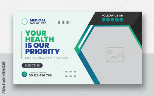 Medical healthcare youtube thumbnail cover and social media web banner design template	