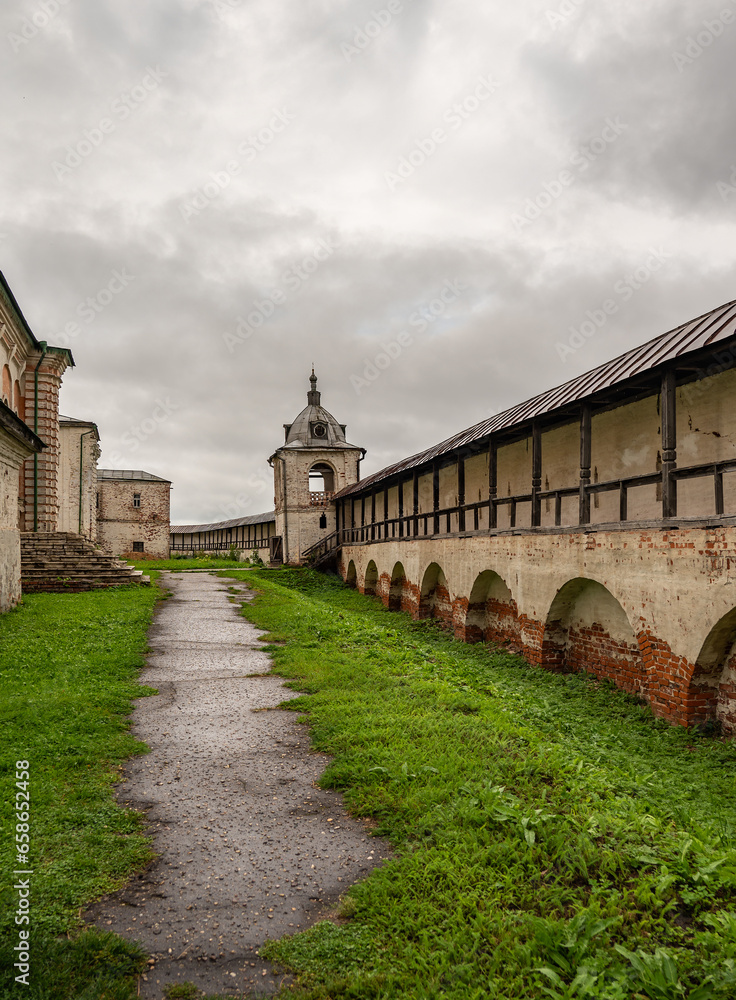 Bell tower, walls, Watch tower. Goritsky Assumption Monastery. Pereslavl-Zalessky, Russia.
