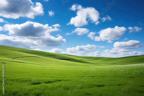 Green Hills Meadows Under Blue Sky White Clouds  © IMAGE