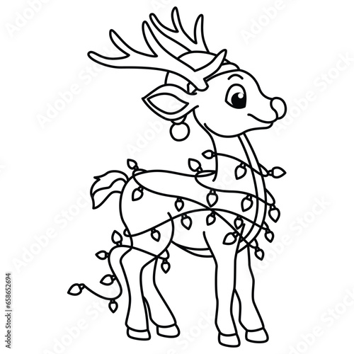 Funny reindeer cartoon characters vector illustration. For kids coloring book.