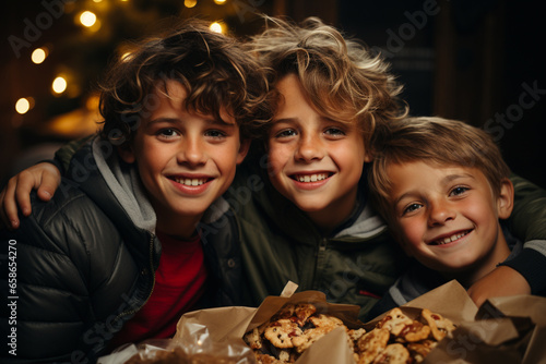 young happy boys celebrating christmas