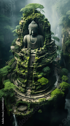 Serene Sanctuary: The Majestic Temple in the Jungle,buddha statue at temple © Moon