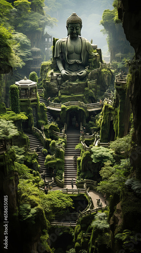 Wallpaper Mural Serene Sanctuary: The Majestic Temple in the Jungle,buddha statue at temple Torontodigital.ca