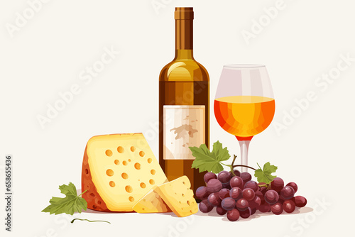 cheese fruit and wine vector flat minimalistic isolated vector style illustration