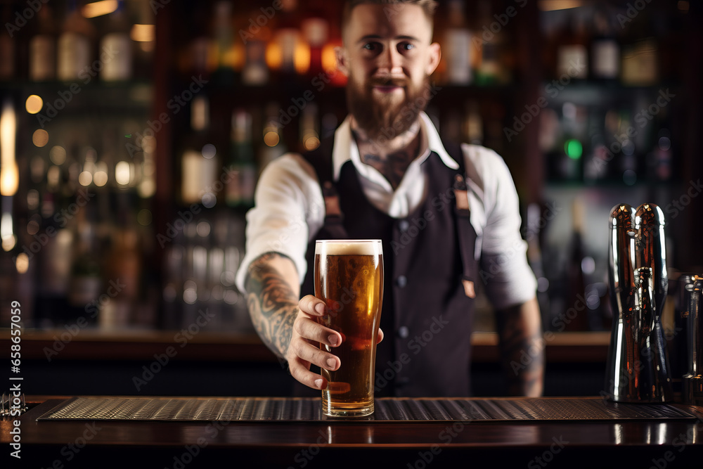 Bartender serving a pint of beer