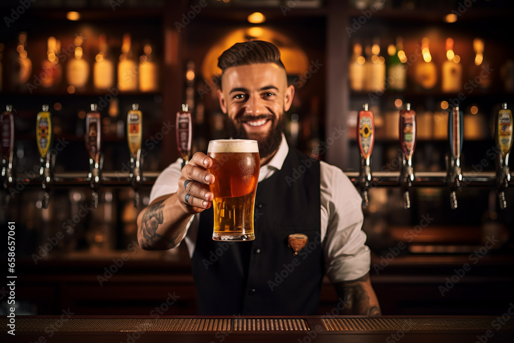 Bartender serving a pint of beer