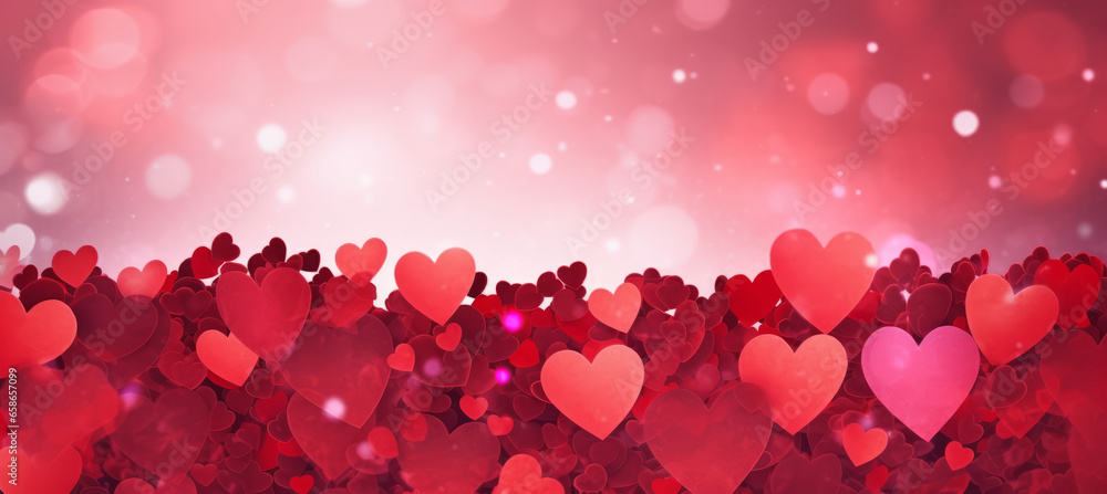 Valentines day background banner with abstract panorama of red hearts for love concept Valentines day background banner with abstract panorama of red hearts for love concept