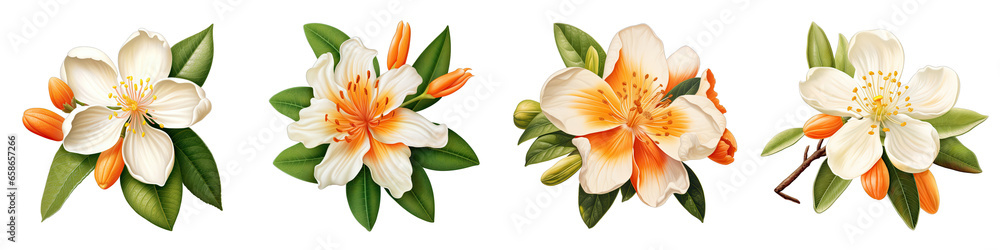 Orange Blossom Flower Hyperrealistic Highly Detailed Isolated On Transparent Background PNG File