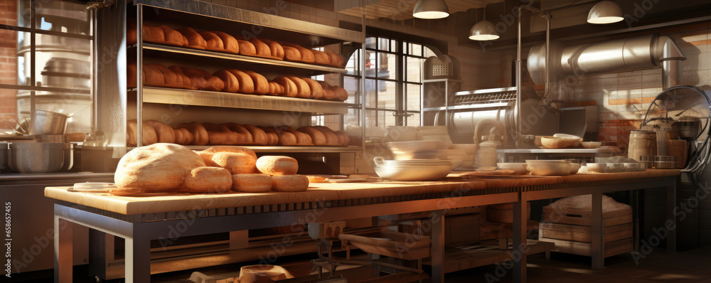 Fresh bread and pastries in bakery, Fresh bread and pastries in bakery,