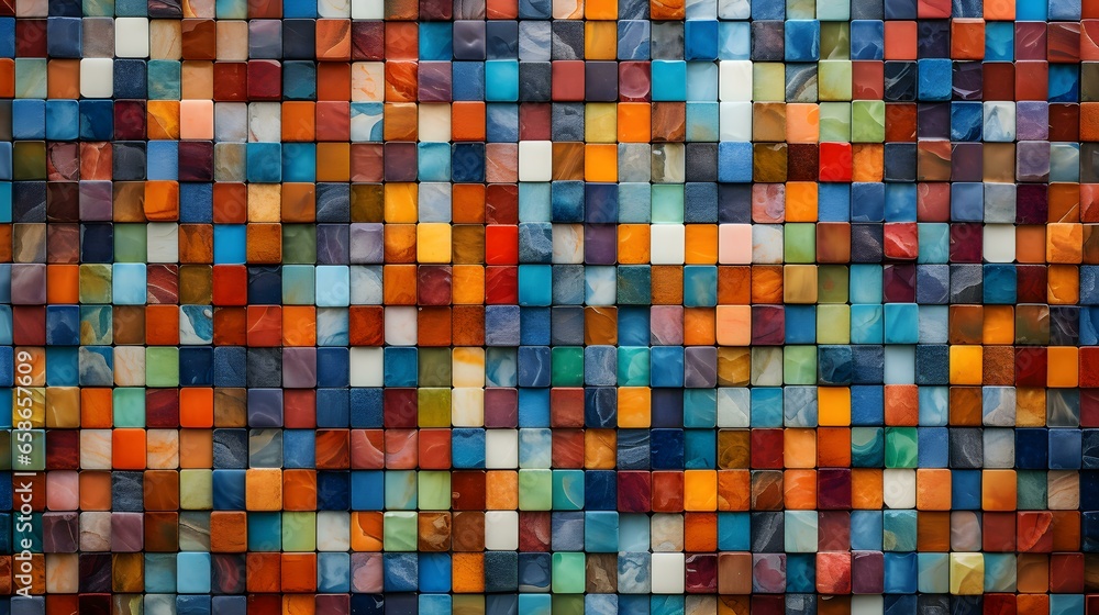 Pattern of Mosaic Tiles in multiple Colors. Top View