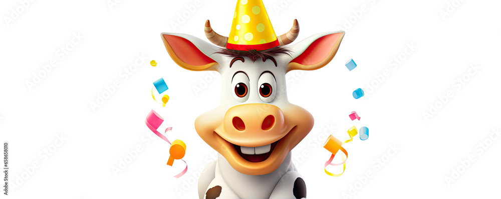 Funny cartoon cow on white background.