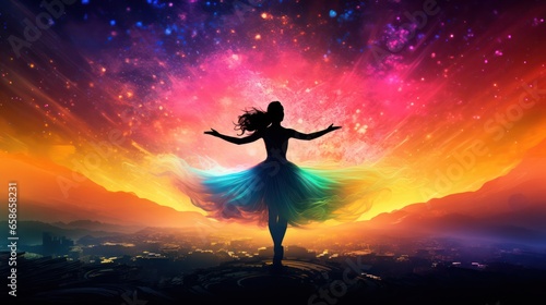 Dancing Pose in Silhouette and vivid colors background