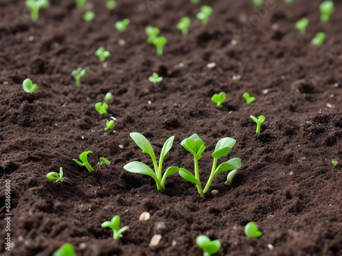 Green sprouts in dark soil