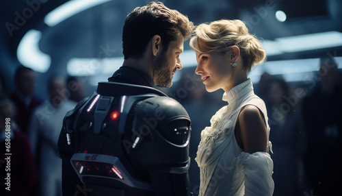 Wedding photographer in space futuristic wedding photo