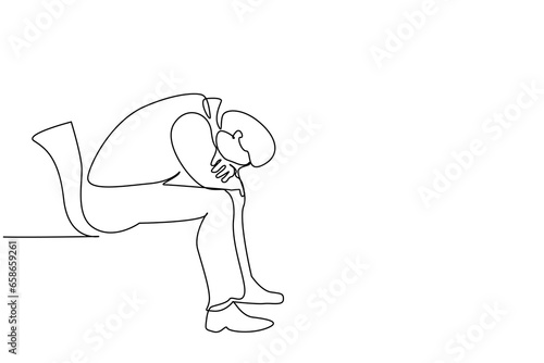 sad tired unhappy male person sitting upset full body length line art design