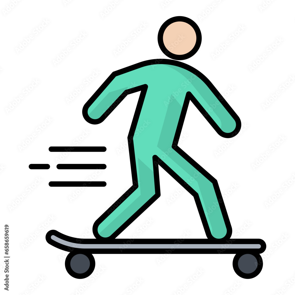Skateboard Colored Outline Icon Skateboard Colored Outline Icon