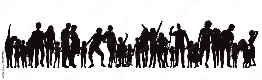 Group of vector silhouettes of families on white background. Symbol of home and parenthood. Group of vector silhouettes of families on white background. Symbol of home and parenthood.