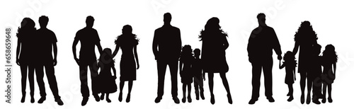 Set of vector silhouettes of family on white background. Symbol of home and parenthood.