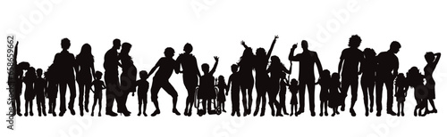 Group of vector silhouettes of families on white background. Symbol of home and parenthood.