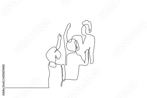 teacher lesson little students raising hands education line art design