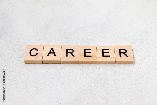 Top view of Career word on wooden cube letter block on white background. Business concept © Yazid Nasuha