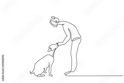 young woman with dog active outdoor life lifestyle full body length line art design