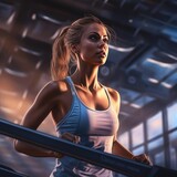 Sporty girl running on treadmill