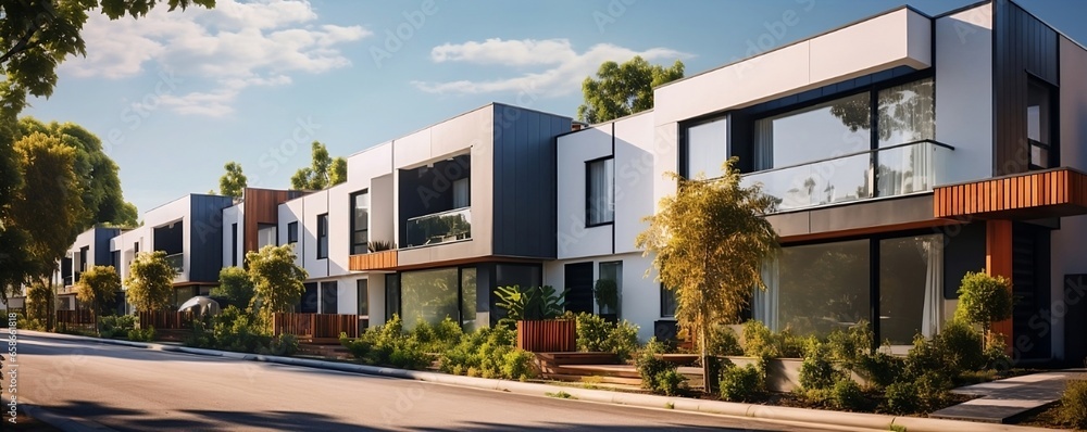 Fototapeta premium new modern townhouses in the city. street with some trees.