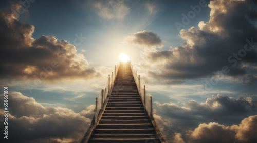 A ladder ascending towards the sky, illustrating the journey towards spiritual enlightenment