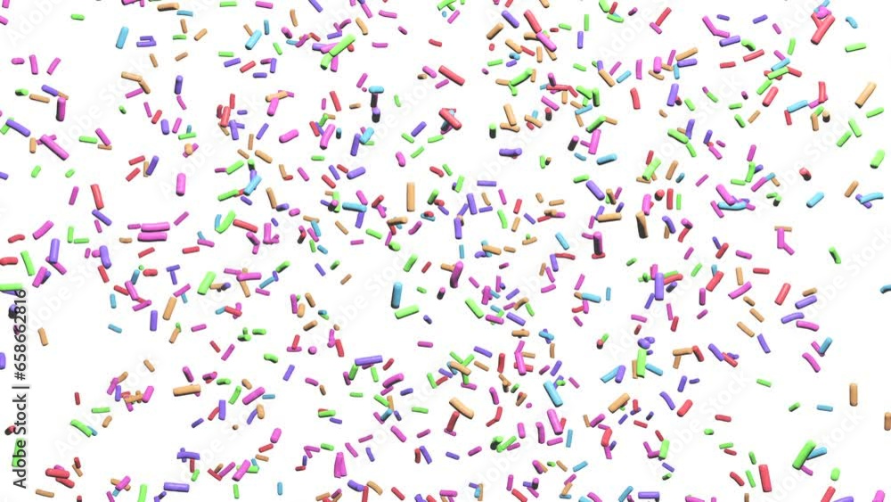 Animated 3D Coloured Sprinkles Hundreds and Thousands Falling White Background
Animated 3D Coloured Sprinkles Hundreds and Thousands Falling White Background