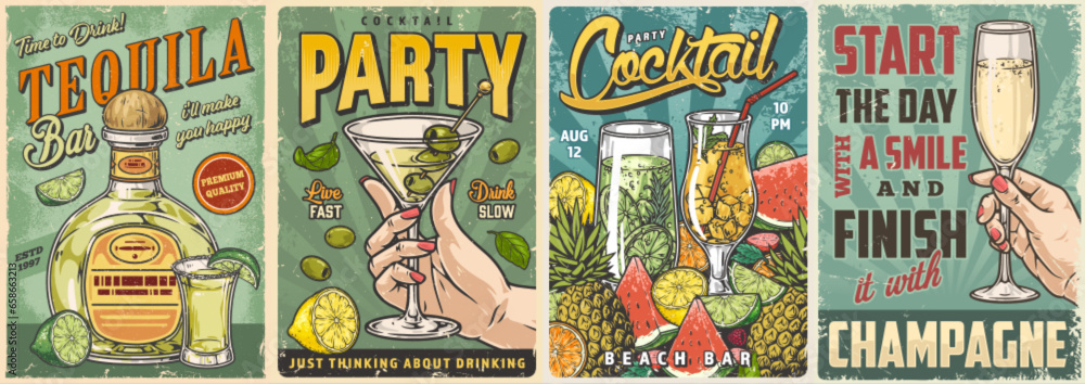 Bar drinks set poster colorful
