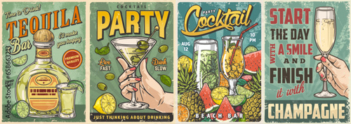 Bar drinks set poster colorful