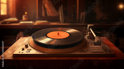 a nostalgic and vintage-inspired digital image of an old record player. 