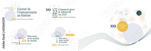 Titre de newsletter, affiches, flyers avec des fleurs de pissenlits, mise en page esthétique