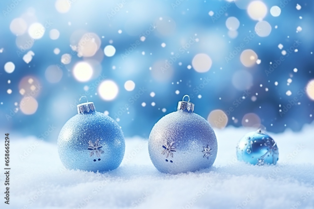 Enchanting Winter Evening: Christmas Ornaments in Snowy Delight Enchanting Winter Evening: Christmas Ornaments in Snowy Delight