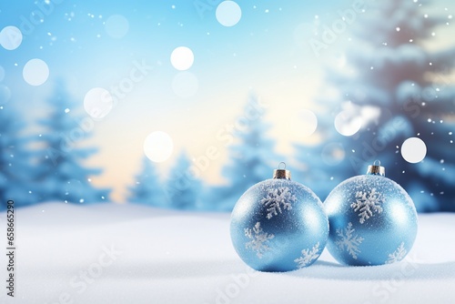 Enchanting Winter Evening: Christmas Ornaments in Snowy Delight