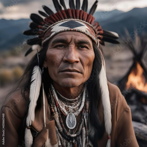 Retrato de un nativo americano de la tribu apache  photo