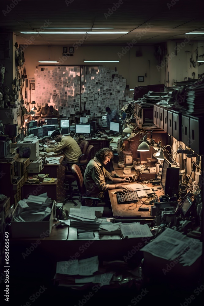The interior of a rundown Blade Runnerinspired police station is a frenetic and chaotic scene The sound of phones ringing officers shouting and the clacking of typewriters fills the air The space is 