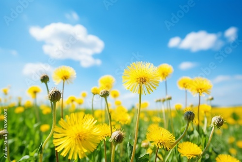 Captivating Dandelions  Yellow Blossoms in the Summer Meadow